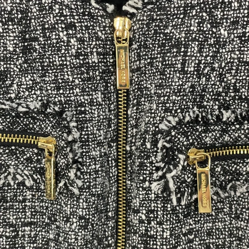 Michael Kors Black White Tweed Zip Front‎ Raw Hem Jacket 12